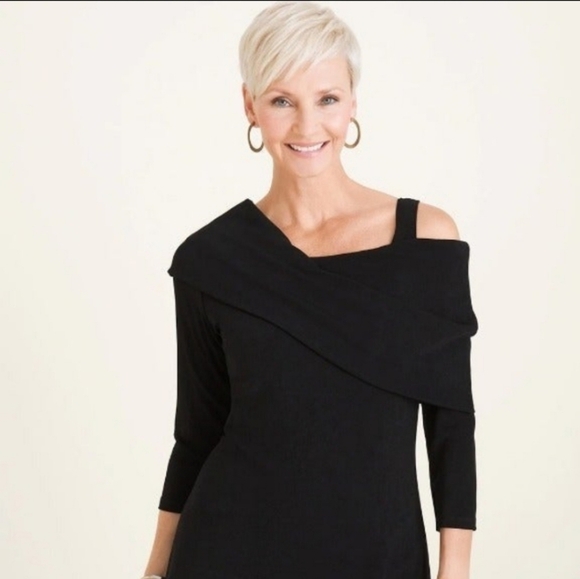 Chico's Travelers Three-Way Fit-And-Flare Dress Black 2 US Lg 12/14 Slinky Knit - Picture 5 of 10